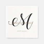 Chic M Monogram Gold Script Name Weduwdate Servet (Voorkant)