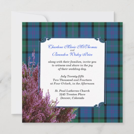 Chic MacThomas Tartan Pset Heather Wedding Kaart (Voorkant)
