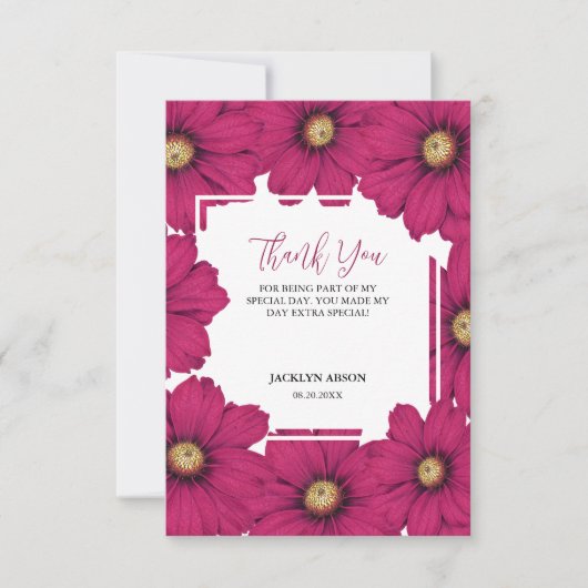 Chic Magenta Cosmos Floral Botanical Bedankt (Voorkant)