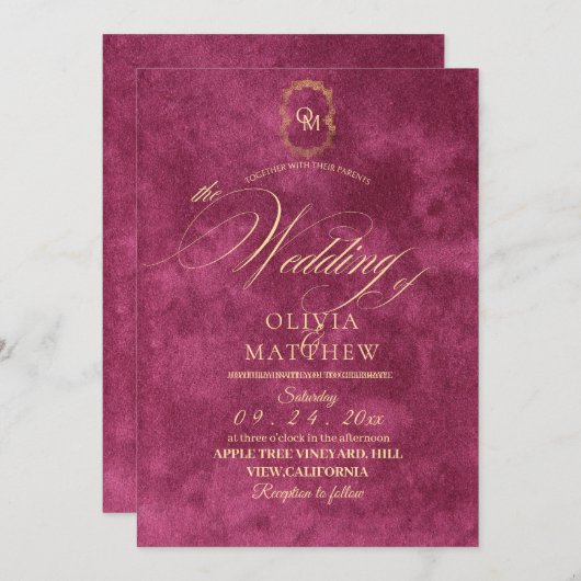 Chic Magenta Wedding Kaart (Voorkant / Achterkant)