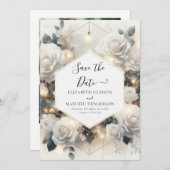 Chic Magische Witte Rozen bruiloft Save The Date (Voorkant / Achterkant)