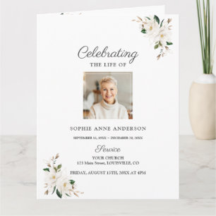Chic Magnolia Floral Funeral Service Programme Pho
