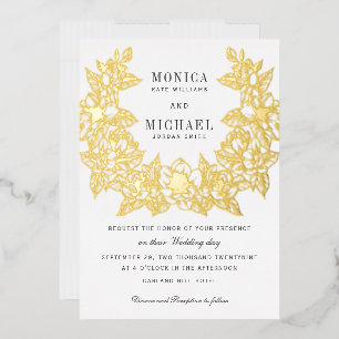 Chic Magnolia Wreath Faire-part de mariage feuille