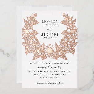 Chic Magnolia Wreath Wedding ROOS GOLD Folie Uitnodiging