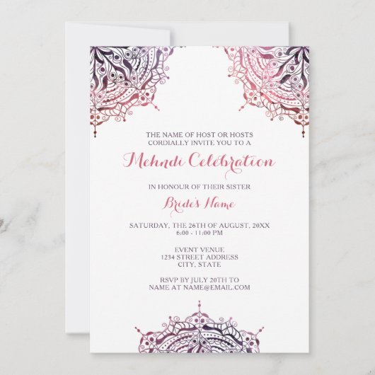 Chic Mandala Mehndi Celebration Uitnodiging (Voorkant)