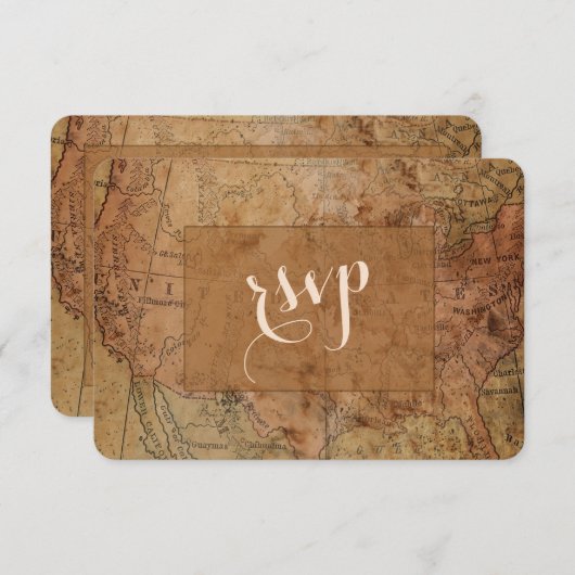 Chic  Map Destination Wedding RSVP (Voorkant / Achterkant)