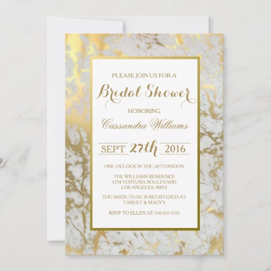 Chic Marble en Gold Bridal Shower Kaart (Voorkant)