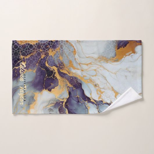 Chic Marble Gold Gris violet Agate serviette de ba (Serviette à main)
