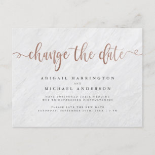 Chic Marble & Roos Gold Script wijzigen Datum Uitnodiging Briefkaart