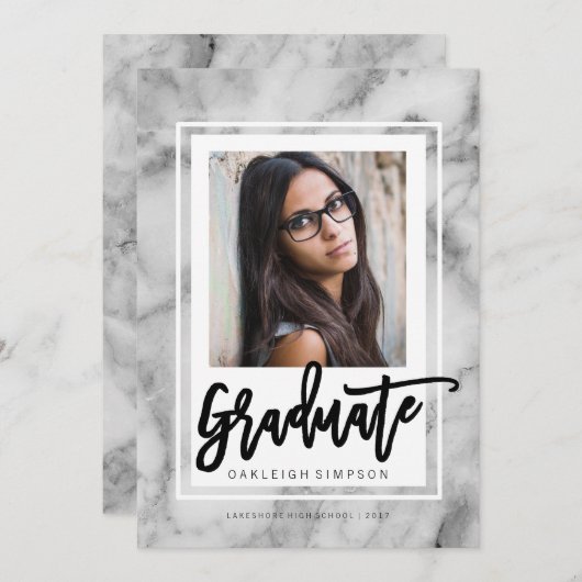 Chic Marble Typographie Grad Faire-part (Devant / Derrière)