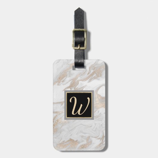 Chic Marbling Monogrammed Bagagelabel (Voorkant verticaal)