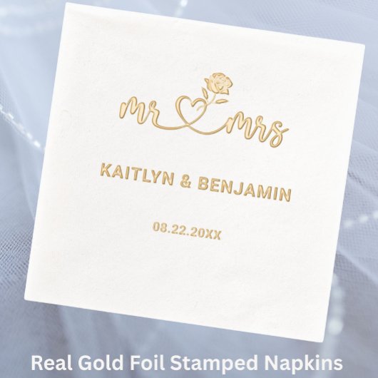 Chic Mariage Mr & Mrs Gold Foil serviettes empilée