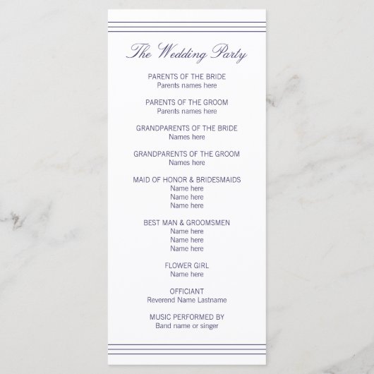 Chic Marine Bleu Monogramme Programme Cartes en ra (Dos)