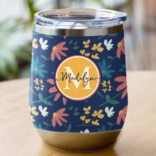 Chic Marine Jaune Monogramme Motif Floral Personna