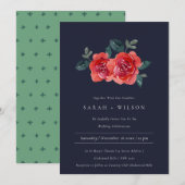 CHIC MARINE ROUGE VERT ROSE FLORALE INVITATION MAR (Devant / Derrière)