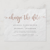 Chic marmer & roze gouden script datum wijzigen uitnodiging briefkaart (Voorkant)