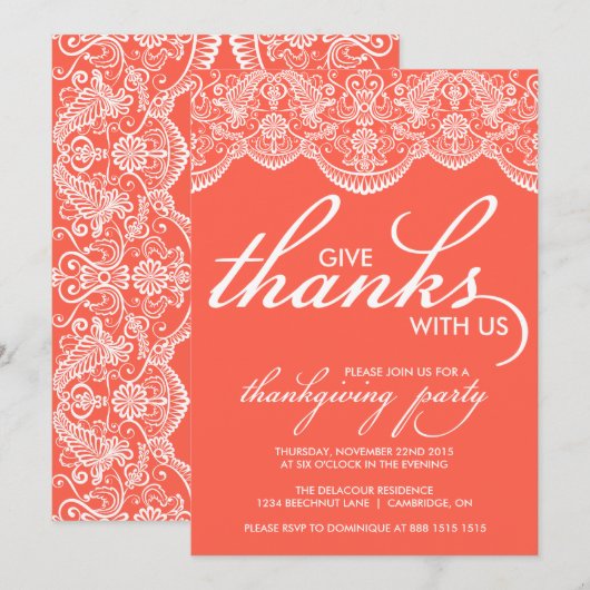 Chic Marocain Lace Thanksgiving Party Invitation (Devant / Derrière)