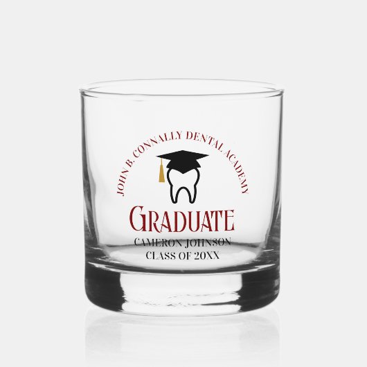 Chic Maroon Dental School Custom Afstuderen Whisky Glas (Voorkant)