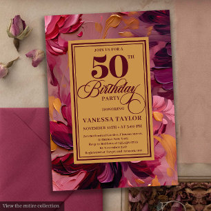 Chic marsala blush gouden bloemen 50e verjaardag kaart