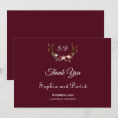 Chic Marsala Floral Antlers Merci Mariage (Devant / Derrière)