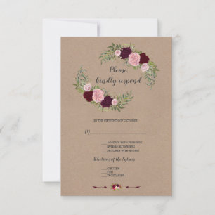 Chic Marsala Floral Craft Paper Wedding RSVP