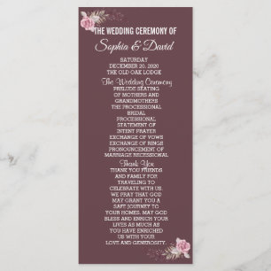 Chic Marsala Maroon Floral Aquarelle Programme