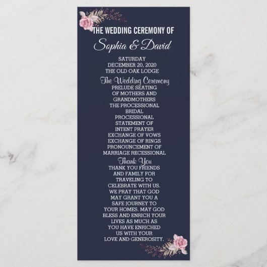 Chic Marsala Maroon Floral Navy Blue Program Programma (Voorkant)