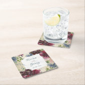 Chic Marsala Roos Bloemen Waterverf Gouden Bruilof Vierkante Kartonnen Onderzetter (Insitu)