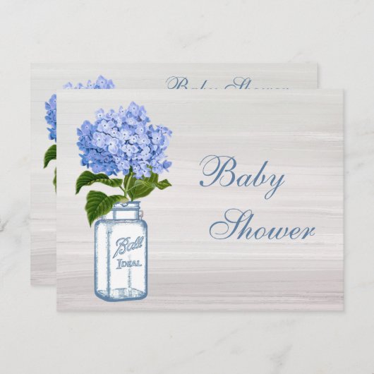 Chic Mason Jar & Blue Hydrangea Baby shower Kaart (Voorkant / Achterkant)