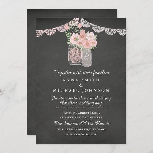 Chic Mason Jar & Chalkboard Faire-part de mariage (Devant / Derrière)