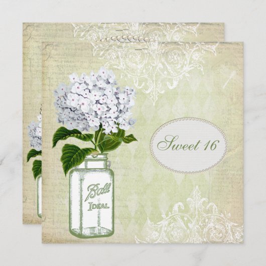 Chic Mason Jar & Hydrangea Sweet 16 Kaart (Voorkant / Achterkant)
