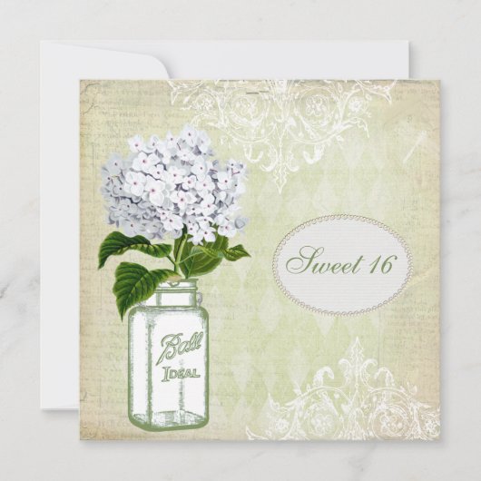 Chic Mason Jar & Hydrangea Sweet 16 Kaart (Voorkant)