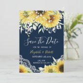 Chic Mason Jar, Lace, Sunflower Navy Blue Save The Date (Staand voorkant)