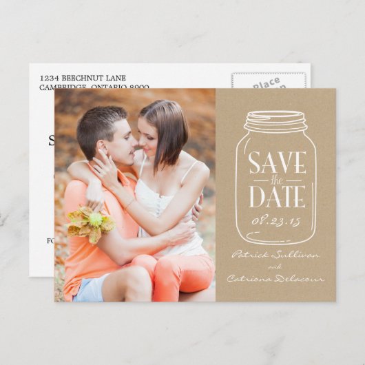  Chic Mason Jar sparen het Briefkaart van de Datum (Voorkant / Achterkant)