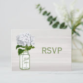 Chic Mason Jar & White Hydrangea RSVP Kaartje (Staand voorkant)