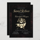 Chic Masque Rose Black Sweet 16 Invitation (Devant / Derrière)