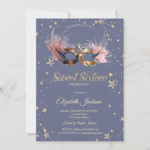Chic Masque Stars Pastel Lavendel Sweet 16 Kaart