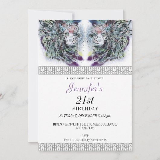 Chic Masquerade maskeert Birthday Uitnodiging (Voorkant)