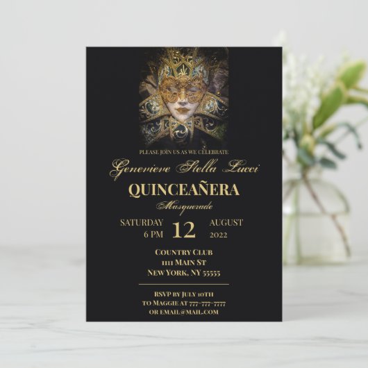 Chic Masquerade Quinceañera Party Invitation (Debout devant)