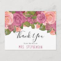 Chic Mauve Floral Waterverf Bruid Dank u