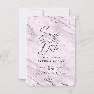 Chic Mauve Pink Marble met Paarse Folie Details Save The Date