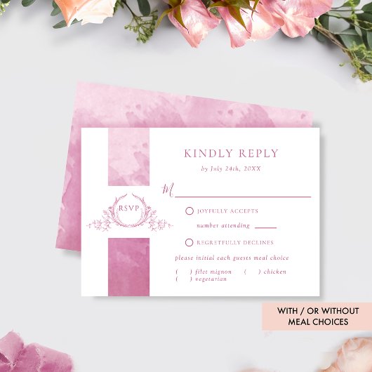 Chic mauve rose Aquarelle Mariage Monogramme RSVP