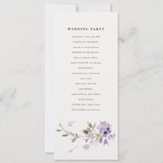 Chic Meadow Lilac Floral Wreath Wedding Programme  (Dos)