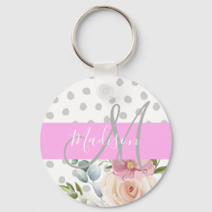 Chic & Meisjesachtig Bloemmotief Wit Roze Grijs Mo Sleutelhanger