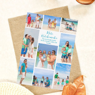 Chic Mele Kalikimaka Familie Foto Collage Strand Feestdagenkaart