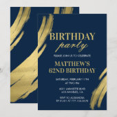 Chic Men Gold Navy 62e anniversaire invitations (Devant / Derrière)
