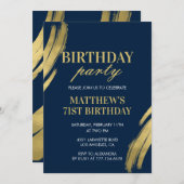 Chic Men Gold Navy 71e anniversaire invitations de (Devant / Derrière)