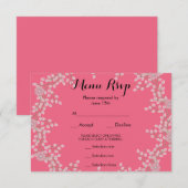 Chic Menu de Mariage RSVP Fleurs Roses et Perles (Devant / Derrière)