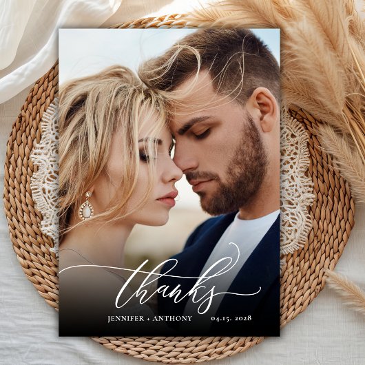 Chic Merci Script 2 Mariage photo Carte de remerci