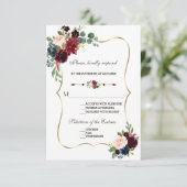 Chic Merlot Bleu Marine Floral Mariage RSVP (Debout devant)